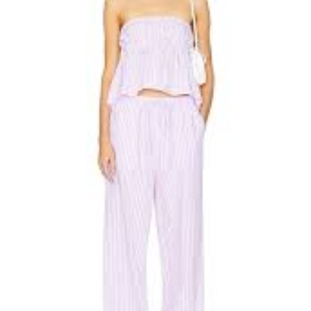 Lovers + Friends Ray Tube Top + Wide Leg Pants Set Large Pink & Blue 100% Cotton